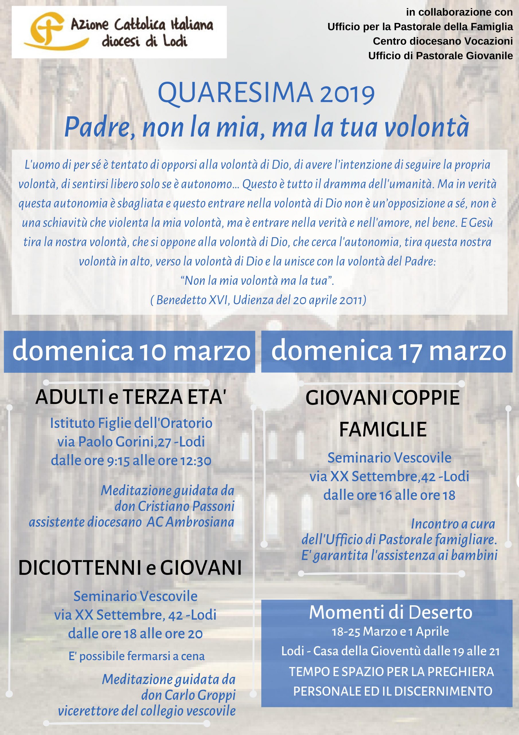 QUARESIMA 2019 – Padre, non la mia, ma la tua volontà